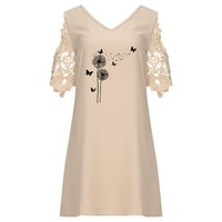 Ljetne haljine za žensko čišćenje dame kratki rukav V-izrez cvjetni ispis čipka hladne rame Duge suknje