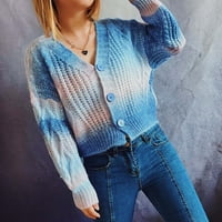 Ženski džemper sa gumbom za pletenje V-izrez dugi rukav casual tie-dye Cardigan