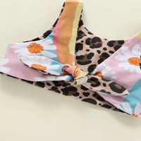Dječje djevojke kupaće ljetne duge Leopard Print Torbi bez rukava i plaža Postavi kupaće kostimi