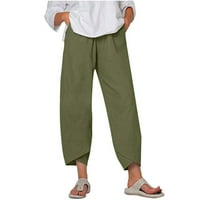 Ljeto plus veličine kapri hlače za žene, ženske posteljine obrezane hlače visokog struka Čvrsti džep