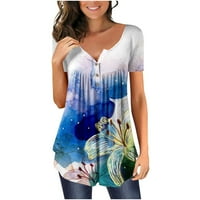 APEPAL Womens Ljeto plus veličine Tunic vrhovi kratkih rukava Bluze casual cvjetne Henley majice