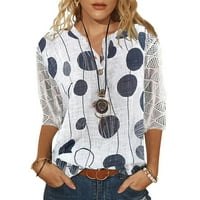 Žene V majice za rukave izreza Ispis LACE casual bluza Labavi radovi TUNIC vrhovi