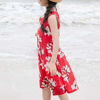 FESFESFES TEEN GIRKE Ljetna haljina Boho haljina bez rukava Grafički print plaža haljina Dječja odjeća