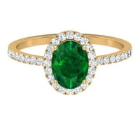 Ovalni oblikovan Stvoreni smaragdni prsten za žene sa moissitnim halo, 14k žutom zlatom, US 5,00