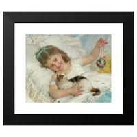 Émile Munier Black Modern Framed Museum Art Print pod nazivom - Djevojčica i mačka