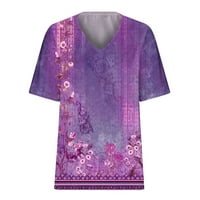 Hesxuno T majice za žene, modne žene Novi stil cvjetni tiskani majice Labavi fit v izrez kratkih rukava