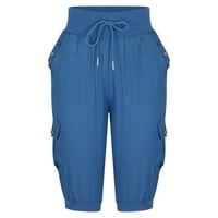 Ženske teretne hlače High Smock struk za crtanje sporta Capri suzbornici sa džepovima Slim Workout Jogger