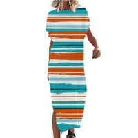 Maxi haljina za ženske ležerne haljine za odmor na plaži, ljetne haljine s kratkim rukavima s prorezom