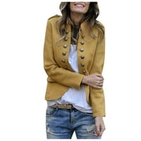Ženska casual Faision Jesen i gumb Dugi rukav kaputi Blazers jakne za jakne Kaputi za žene Žuti XXL