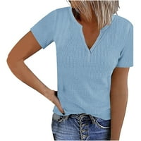 Fartey Womens Ljetne pletene majice Tuničke udobne bluze čvrste boje casual kratki rukav V rect lagane