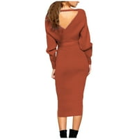 Yinmgmhj Cardigan džemperi za žene Ženska džemper s dugim rukavima haljina sa pojasom + XXL