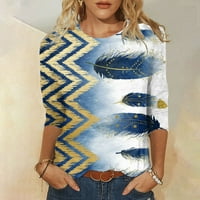 Ženski vrhovi Ženska modna casual Three Quarter rukava Print Okrugli vrat Pulover za vrat Bluza Multicolor
