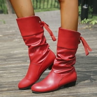 Ketyyh-CHN Womenske čizme Mid Calf čizme klizanje na dnevnim žetvu cipele na petu Crvene, 41