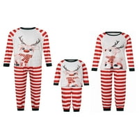 Božićna porodica Usklađivanje pidžama Set Elk Print Sank Dugi rukav O-izrez T-majica + Stripe pantalone