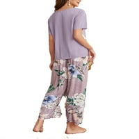 Ležerni cvjetni printv izrez za hlače sa kratkim rukavima Multicolor Womens Pidžama