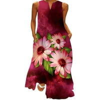 Sanviglor cvjetni sandress za žene V izrez casual duge haljine za odmor na plaži maxi haljine bez rukava