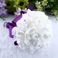 WOZHIDAOKE FALL Decor Crystal Roses Pearl djeveruša Wedding Bouquet Bridal Umjetna svilena Cvijeće ljubičaste
