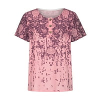 Charella ženski print ljeto Fit labave majice casual okrugli vrat dugme kratki rukav bluza ružičasta,