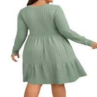 Ležerni okrugli vrat Line Dugih rukava Mint Green Plus Size haljine