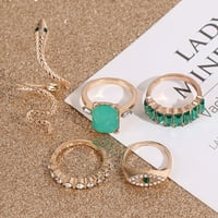 Postavite zeleni prstenovi za kristal vintage kristalna zmija podesivi metalni prsten