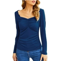 Košulje za žene Grafičke teže Vintage Modni čvrsti boja kvadratni vrat dugih rukava preklopna majica