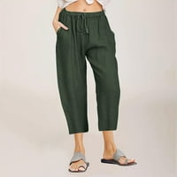 Caveitl Woman Capri pantalone za ljeto, povremene pune pamučne posteljine navodnice elastične struke