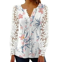 Cuoff bluze za ženska modna casual labava čipkana majica s dugim rukavima Ljetni tisak Ženski vrhovi