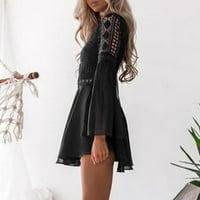 Ljetne haljine Trendy s dugim rukavima Mini mini kratki labav čipka V-izrez crna m