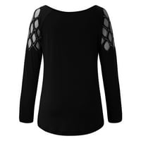 Hladne vrhove ramena za žene, Crewneck Retro tiskana bluza dugih rukava Tunika majica Casual Labavi
