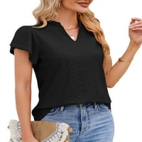 Ženska majica kratki rukav ljetni vrhovi V izrez T majica Prozračni pulover za odmor tunika bluza crna
