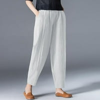 HUNPTA WOMENS prozračna pamučna posteljina džep elastična struka labave pantalone