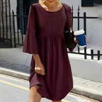 Ljetne haljine za žene okrugli izrez Modni čvrsti mini a-linijski haljina za rukavu vino m