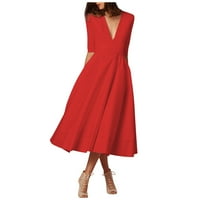 Sandresses za žene Travel V-izrez Srednje pune crvene crvene haljine bez rukava 2xl