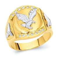 Welingsele Muške čvrste 14K dva tona bijelog i žutog zlata Polirani prsten CZ CUBIC cirkonije - veličine