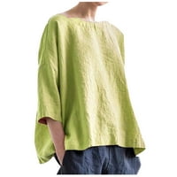 Ženska posteljina majica rukav okrugli vrat Čvrsti tunični vrhovi Ljetni casual coffy pamučne majice