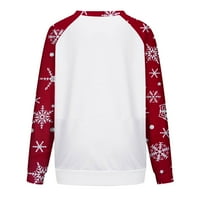 Božićne majice s dugim rukavima za ženske ležerne duksere šarene reindeer snježne pahulje tiskane majice