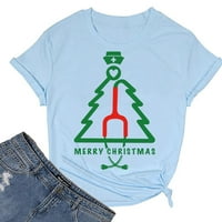 Štedne božićne košulje za žene Xmas Buffalo Plaid Tree Majica Top kratkih rukava Casual Grafički grafički