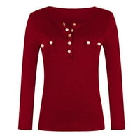 Ženske vrhove dugih rukava ženske bluze modne grafičke otiske majice Henley ljetna tunika tee crvena