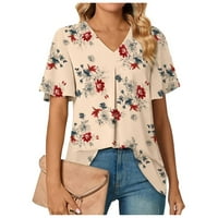Ženski vrhovi kratkih rukava cvjetna bluza casual ženske majice Henley Fashion Conplemens S