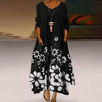 Ljetne haljine za žene s dugim rukavima za ispis cvjetnog uzorka V-izrez midi fit i flare Y2K Trendi