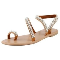 LHKED žene Vintage Boho Pearl sandale za odmor na plaži za odmor Kožne stane cipele i
