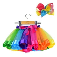 Slojevi baleta Tulle Rainbow Tutu suknja za djevojčice prerušiti se šarenim lukovima za kosu