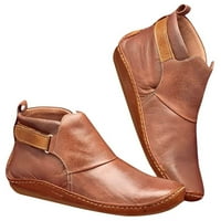 Čizme za žene Ženske vintage kožne čizme ravne vodootporne cipele Zimske okrugle cipele za trbuhe Brown