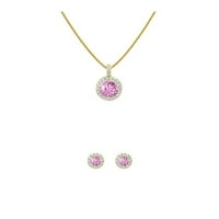 Pariz nakit 18k žuti zlatni 2ct halo ružičasta safir okrugla ogrlica i halo minđuše postavljene