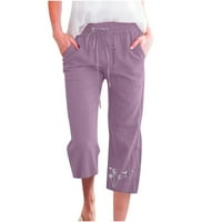 Lindreshi Capris za žene Casual Summer Clearence Moda Žene Ležerne prilike ispisa Elastične hlače Ravne