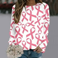 SINIMOKO dugih rukava za žene Crewneck-a Svjesnost raka dojke Podrška pulover Klasična ružičasta vrpca