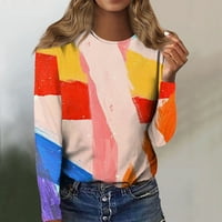 Y5K vrhovi stabilna odjeća Ženska moda Casual LongZeeve Print Okrugli vrat Pulover Top bluza Navy XL
