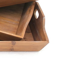 Pravokutna drvena posuda za posluživanje sa izrezanim ručkama, set od 3, Brown-Saltoro Sherpi