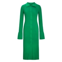 Lilgiuy ženske jesenje dugih rukava V izrez dugi dugme za džemper od rukava haljina zelena jesen zima