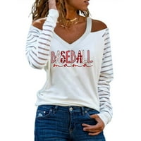 Ženski dugi rukav bluza Bejzbol uzorak gornji majica za majicu od ramena Summer Letse casual bluza